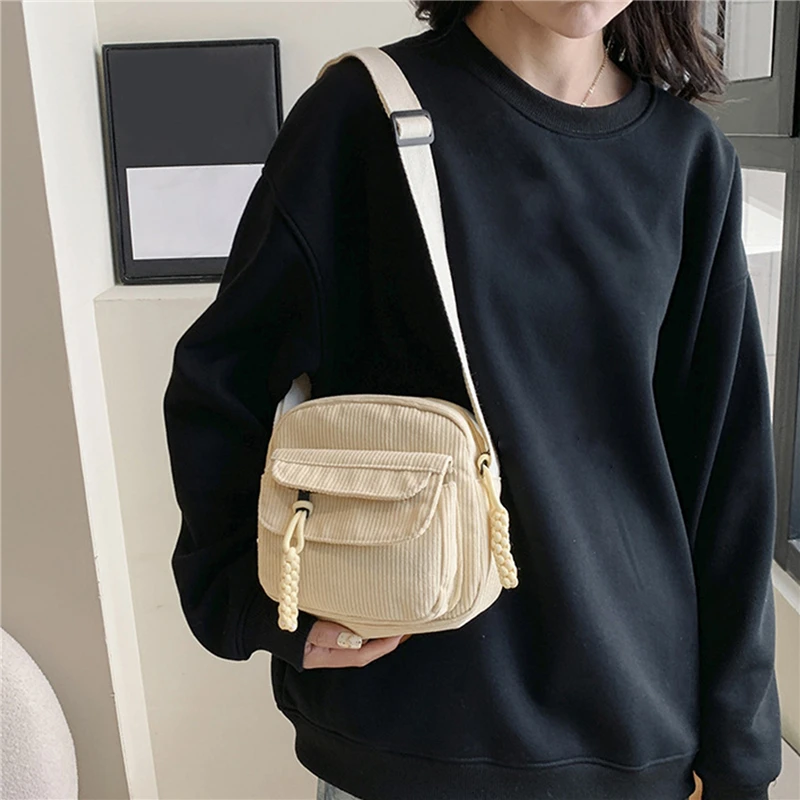 Simple Versatile Crossbody Bag Fashionable Casual Small Square Bag Personalized Commuting Shoulder Bag Corduroy Unisex Trend