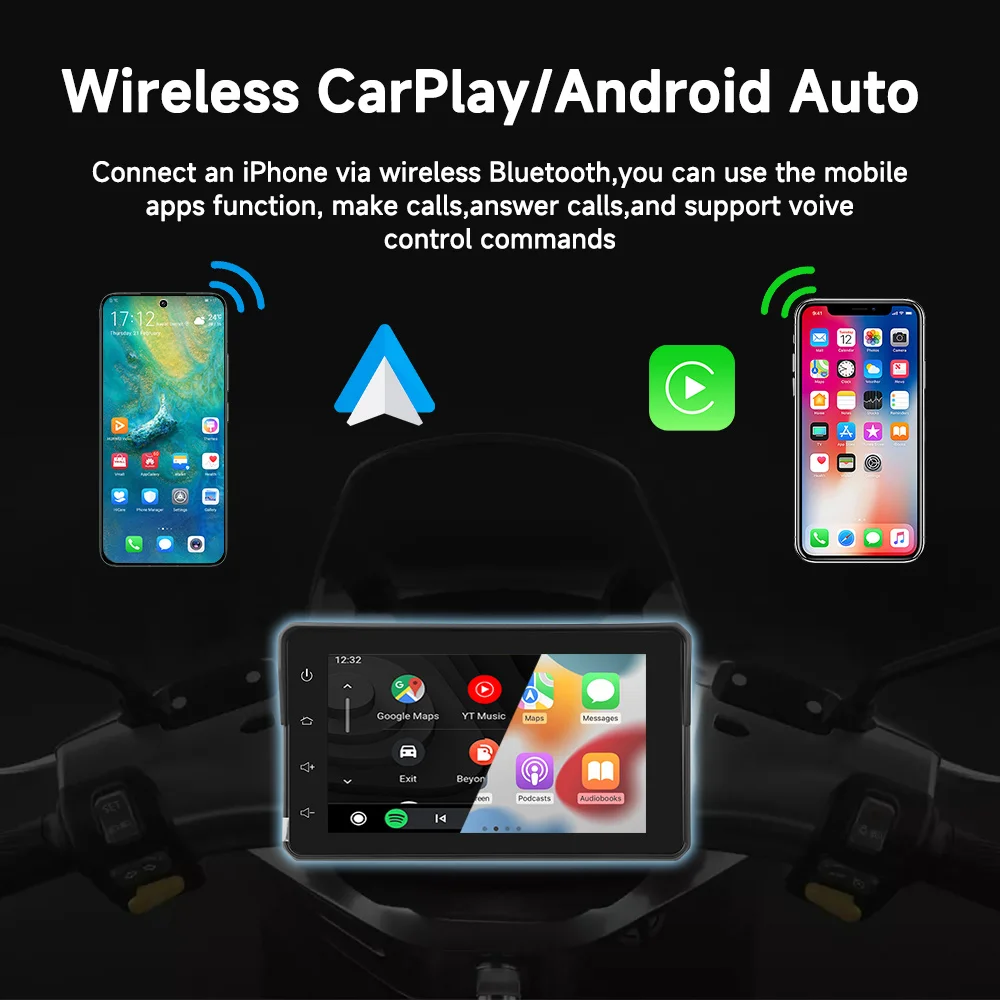 Motorcycle Monito GPS Navigation Multimedia Player Wireless CarPlay Android Auto IPX7 Waterproof Screen Bluetooth Tire Pressure