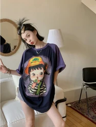 ADAgirl Cartoon Print T Shirts Women Y2k Harajuku Graphic Tshirts Kawaii Japan Style Cutecore Tops Short Sleeve Oversized Tees