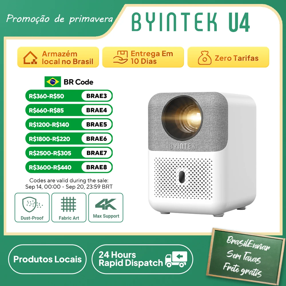 Projetor Mini Smart para Home Theater BYINTEK U4 LOVE 1, Vídeo 4K 1080P, Android WIFI para Cinema em Smartphone