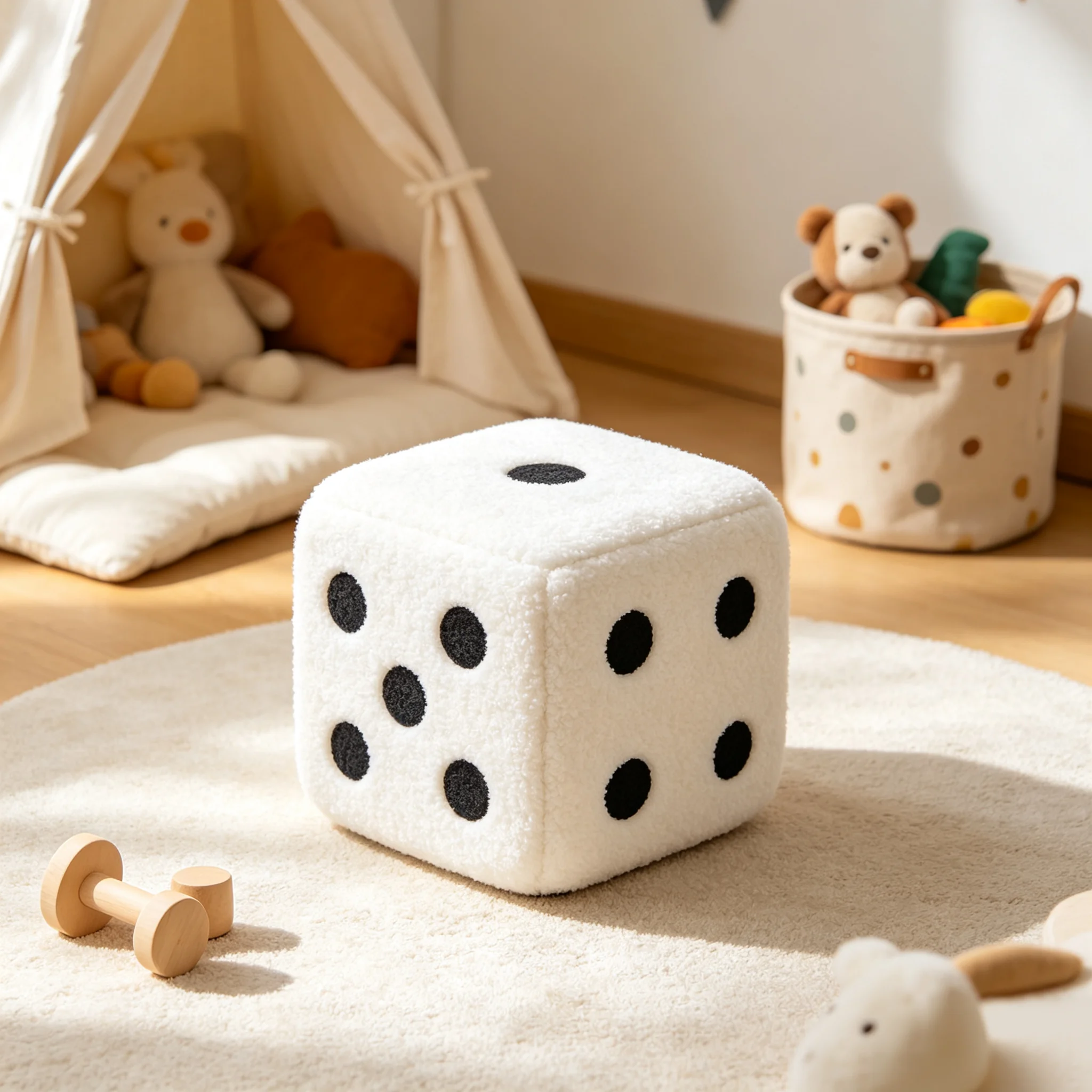 Soft Plush Dice Cube Stool Portable Booster Seat Washable Cover Creative Footstool for Entryway Bedroom Living Room Home Decor