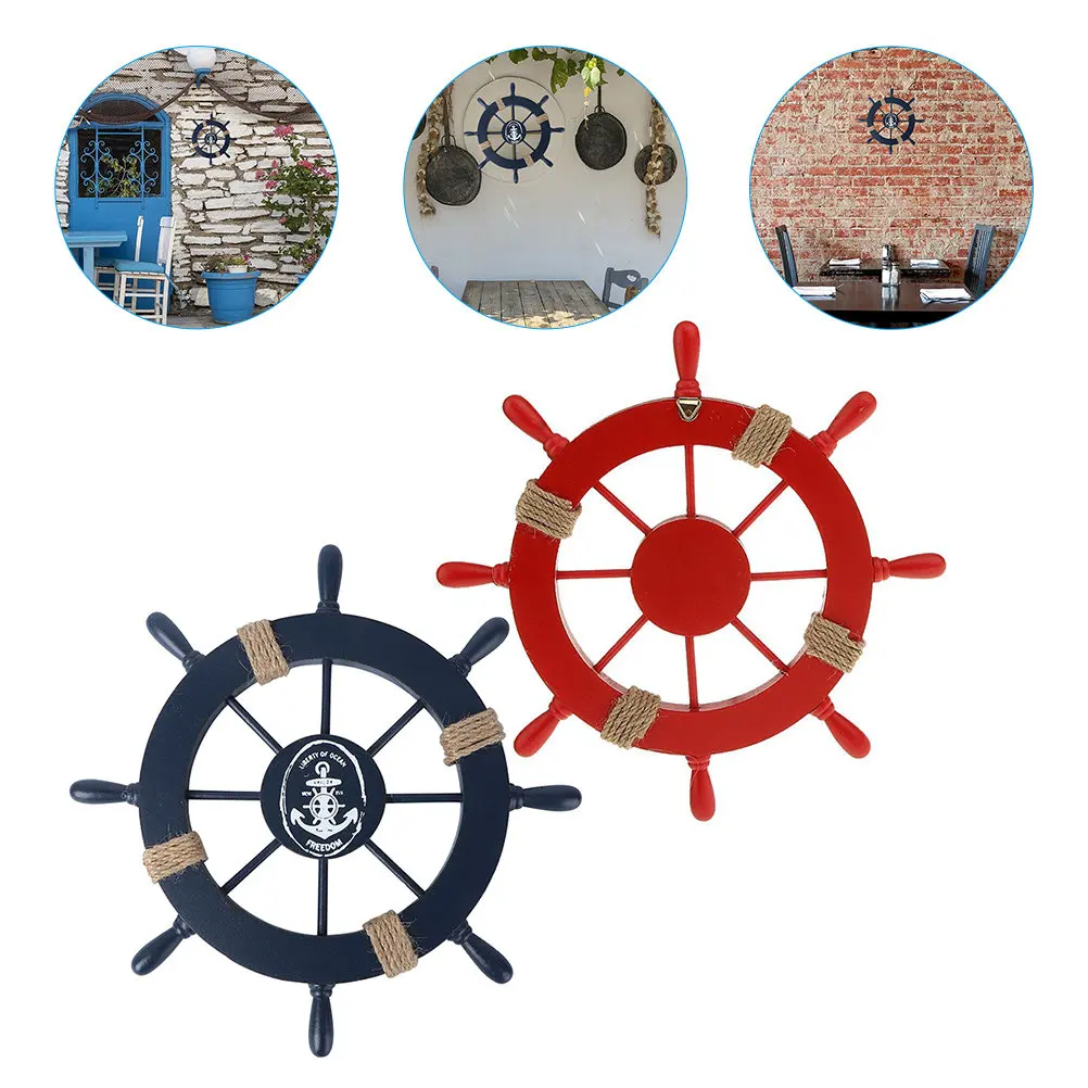

2Pcs Mediterranean Style Rudder Wall Hanging Decor Craft Ornament for Living Room Bedroom Bar Coffee Shop Nautical Theme Home