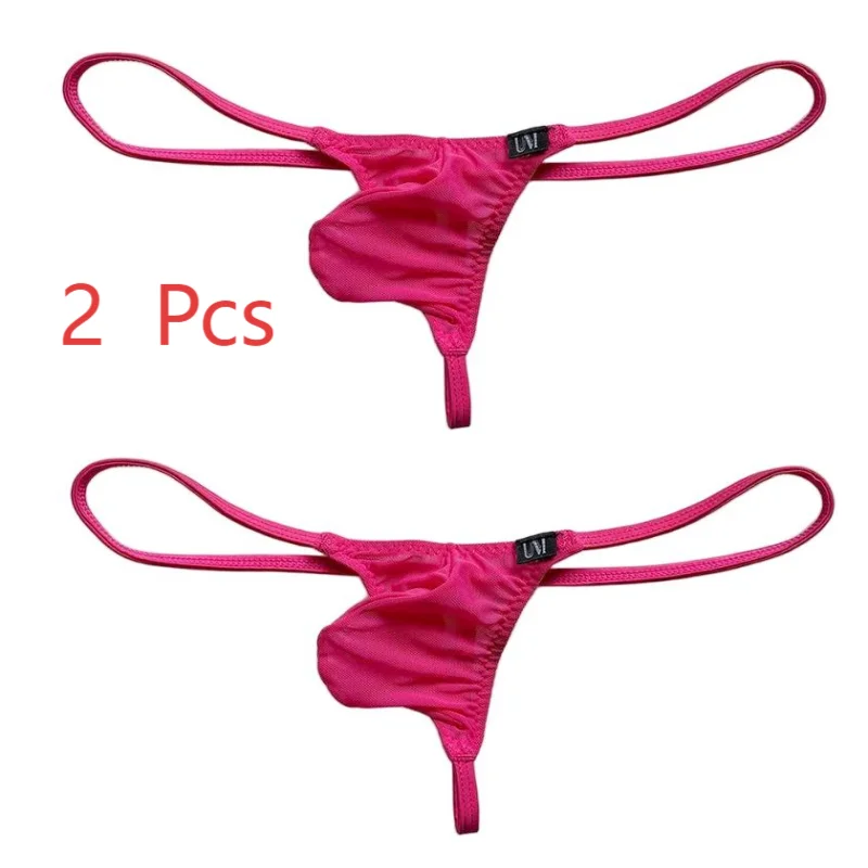 2PCS  Men's  Sexy  Mesh  Transparent  G-strings Underwear Pocket T-Back Design Penetrating Trunk Briefs  For Men