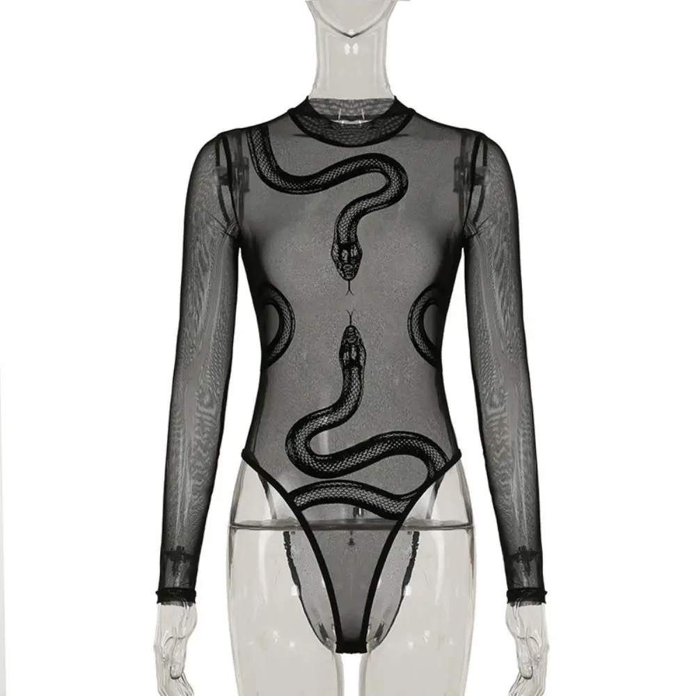 Snake Long Sleeve Lace Jumpsuit Seamless High Waist Underwear for Women Long Sleeve Transparent Mesh Thin Shapewear Gifts