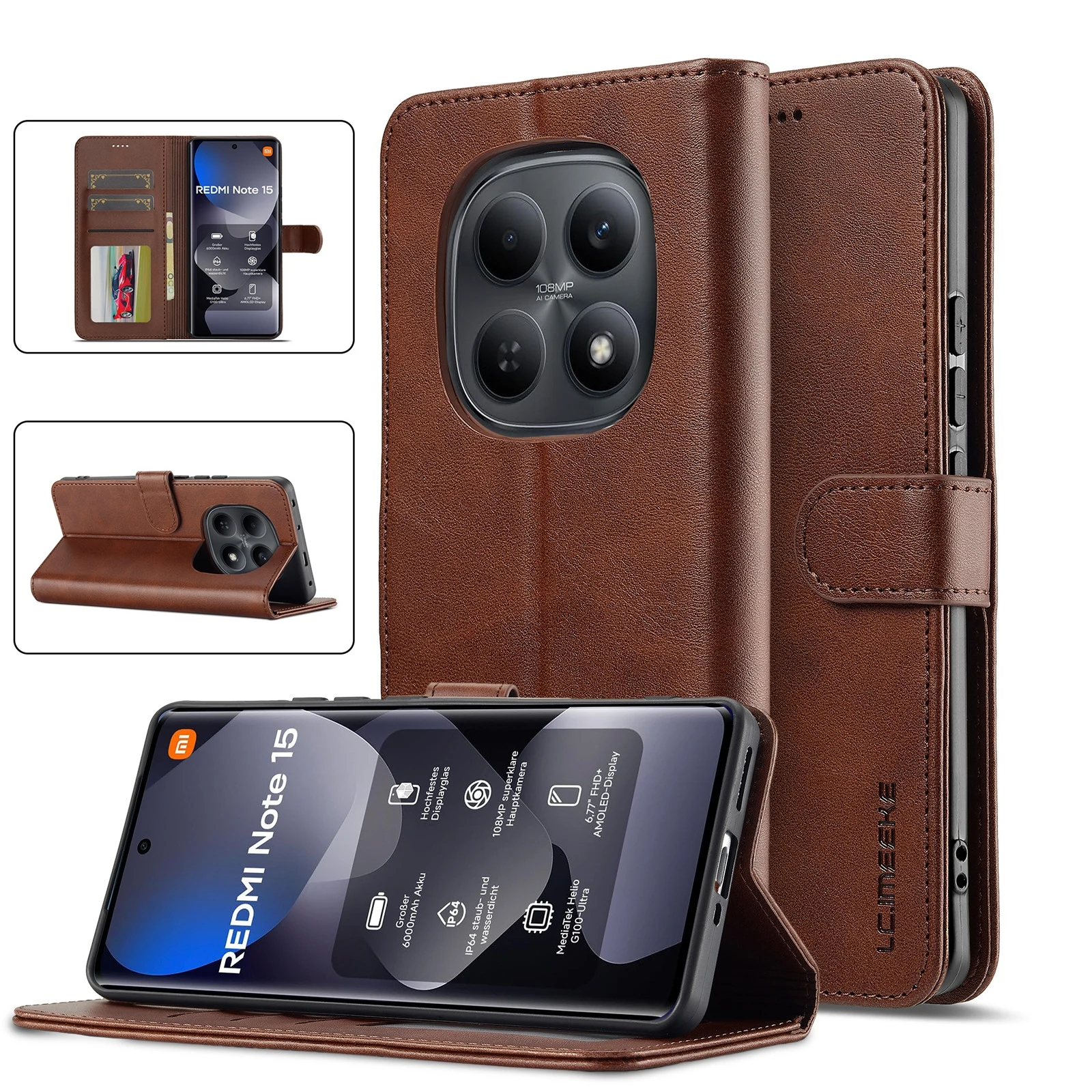 Luxuriöse PU-Leder Handyhülle für Xiaomi Redmi Note 15 14 Pro + Plus 14C 4G 5G Flip-Buch Brieftasche Kartenetui Stoßfeste Tasche Etui