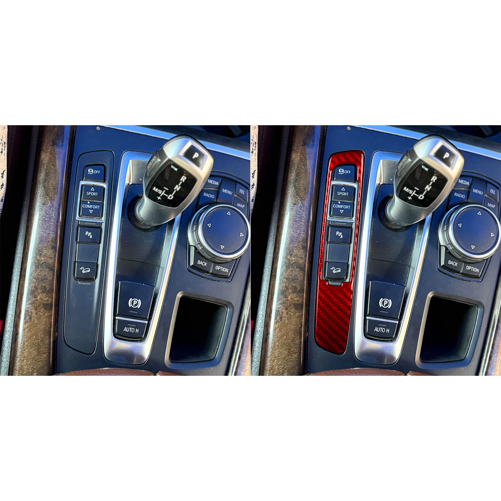 For BMW X5 2014–2018 Car Gearshift Light Control Panel Trim Red Real Soft Carbon Fiber Interior Accessories Decoration Stickers