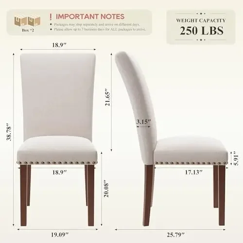High Back Dining Chairs Set of 4, Upholstered Dining Room Chair with Wood Legs and Nailhead Trim, Modern Padded Kitchen