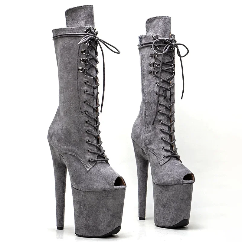 Leecabe mais novo 20cm pólo sapatos de dança botas plataforma salto alto dedo do pé aberto com franjas bota de dança pólo