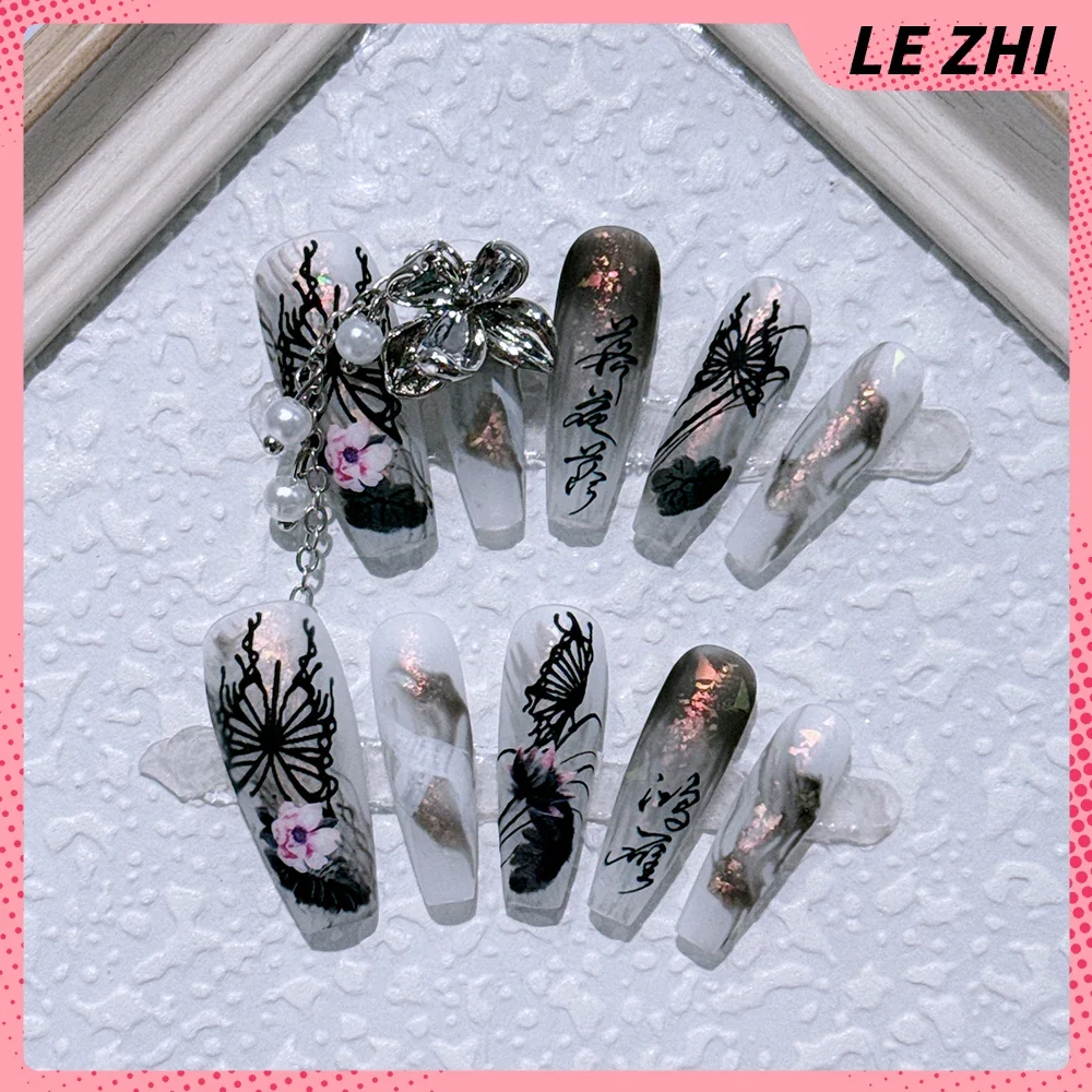 Fashion Handmade Fake Nails Chinese Style Mymelody 3D Stereo Butterfly Decor Detachable Reusable Full Cover Nail Party Stickers