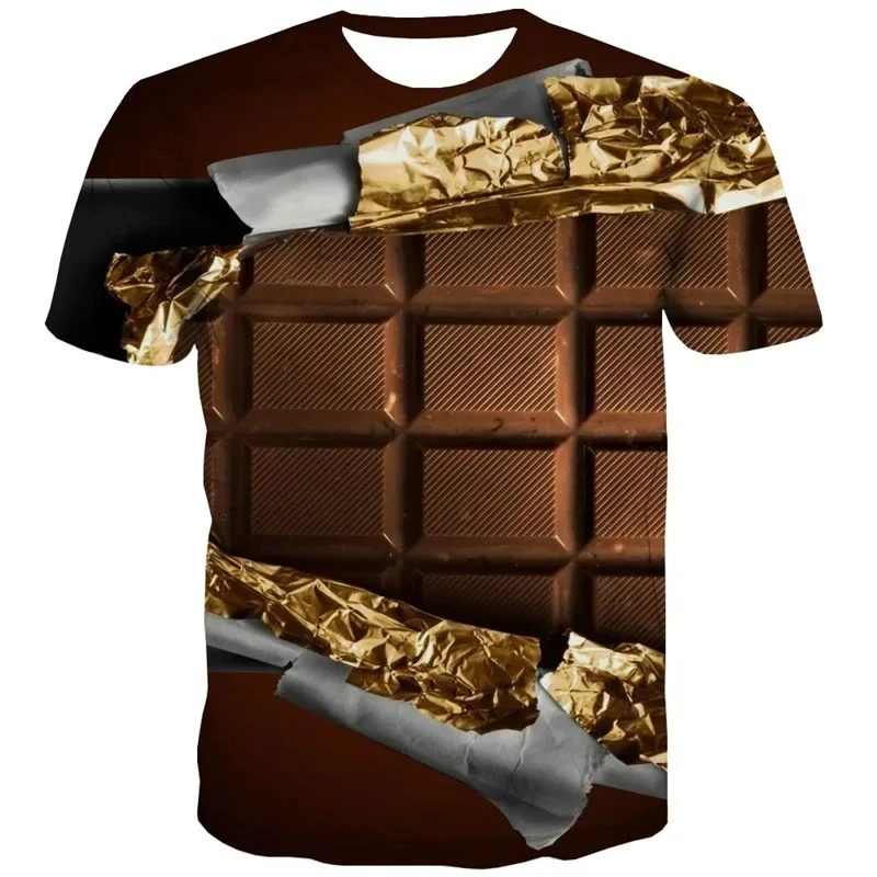 

3D Print Chocolate Graphic T-Shirts Funny Food Cake Tee Top Streetwear For Men Women Oversized Short Sleeve Kids T Shirt Clothes
