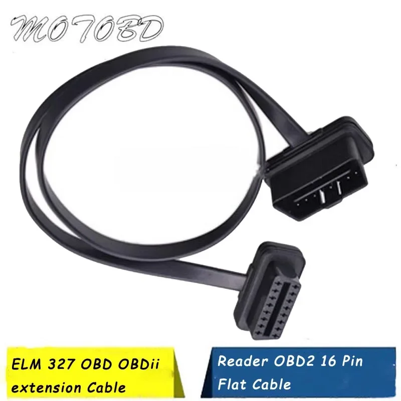 60CM Flat+Thin As Noodle 16 Pin Socket OBD OBDII OBD2 16Pin Male To Female Car Scanner Extension Cable 8 Core Connector