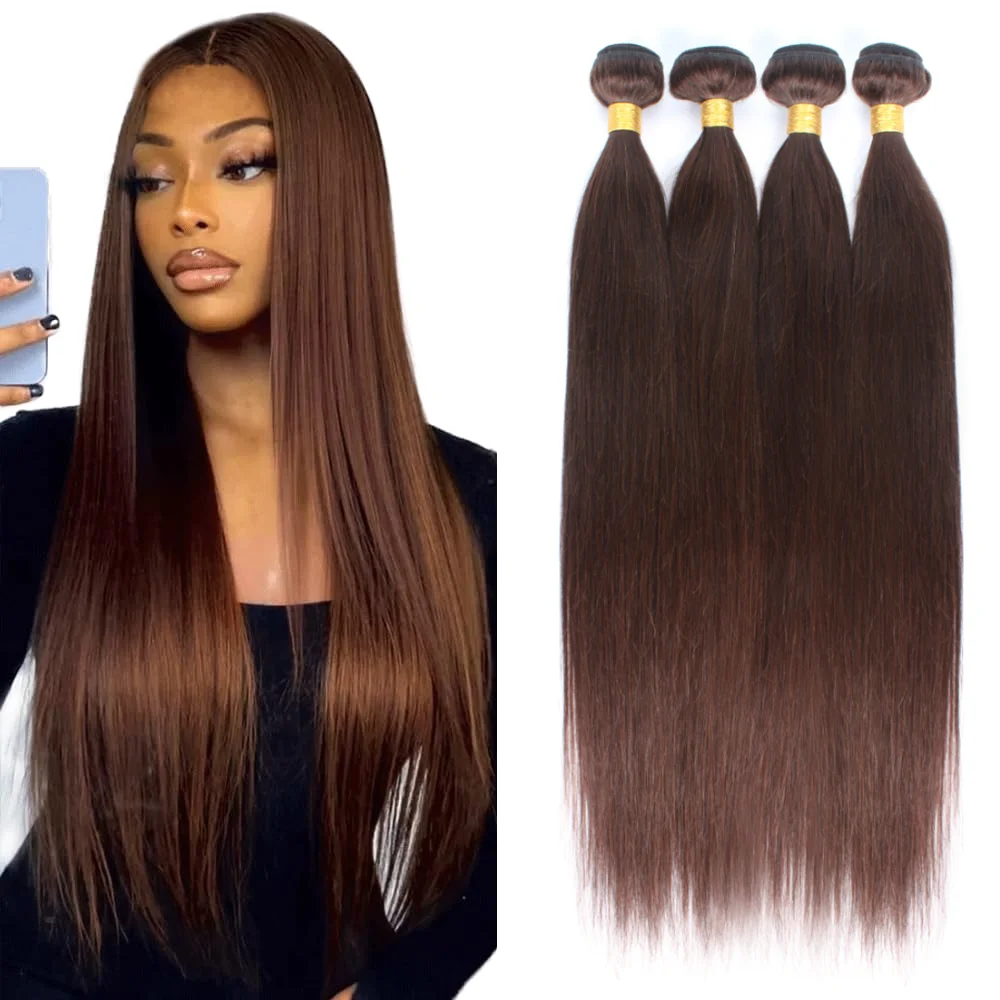 #4 Medium Brown Straight Human Hair Bundles 1/3/4 Bundles Raw Virgin Human Hair Extensions For Women