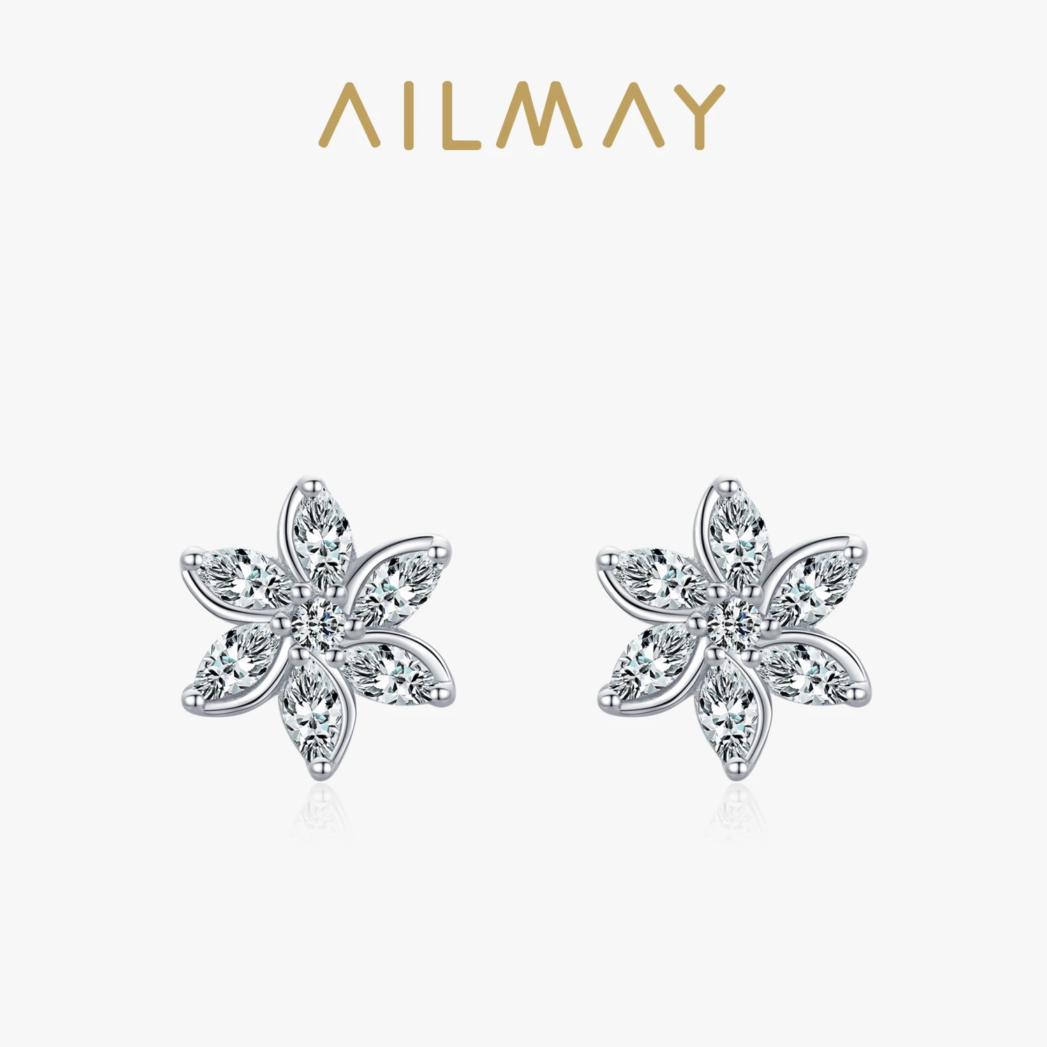 Ailmay 2021 New Style Blooming Flowers Fashion 925 Sterling Silver Cubic Zirconia Earrings For Women Minimalist Fine Jewelry