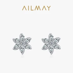 Ailmay 2021 New Style Blooming Flowers Fashion 925 Sterling Silver Cubic Zirconia Earrings For Women Minimalist Fine Jewelry