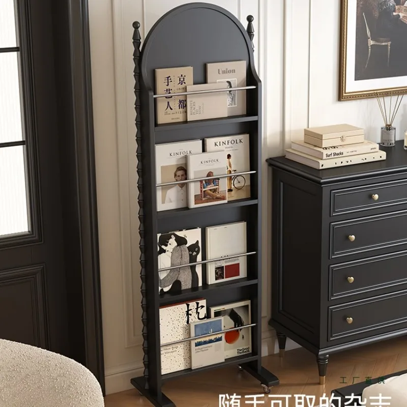 rack floor-to-ceiling movable household solid wood multi-functional shelf full-length mirror integrated display rack