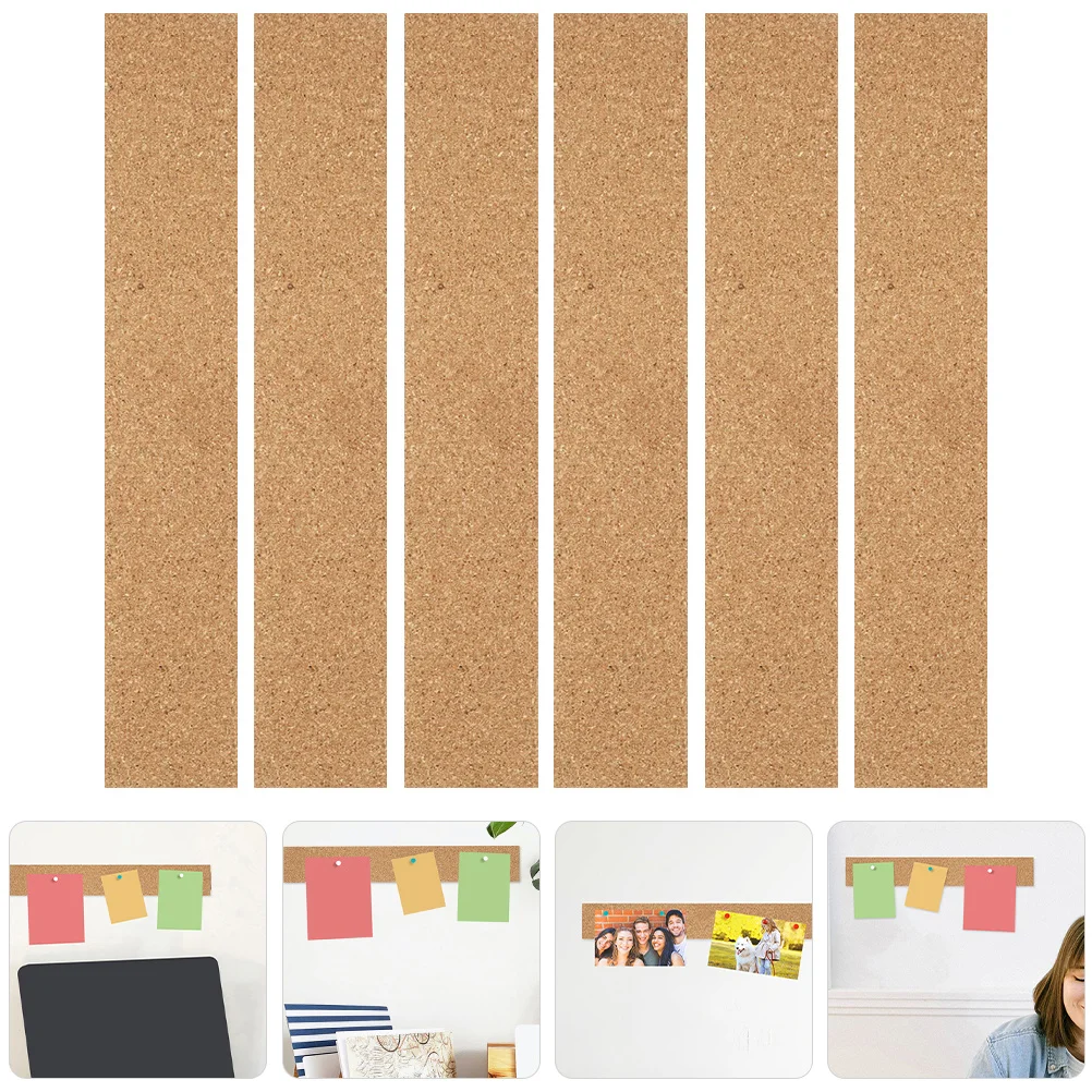 

6pcs Adhesive Bulletin Bars Natural For Office Home Memo Wall Mount Message Strip Self-Adhesive Tiles Cork Board Strips For
