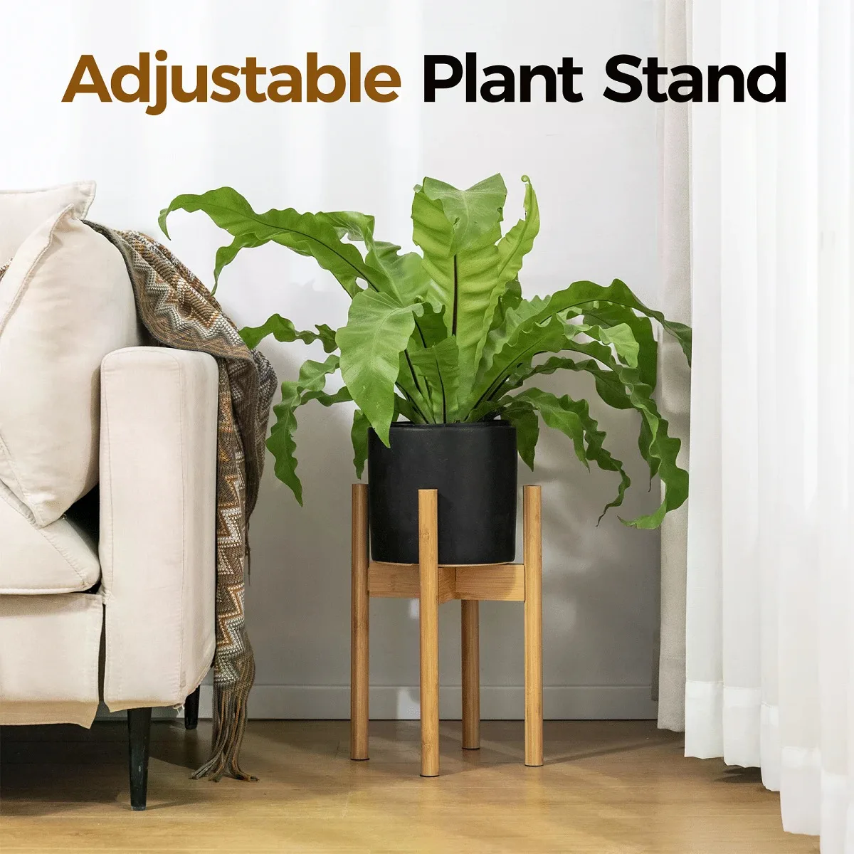 Plant Holder 8 9 10 11 12 Inches, Small Corner Planter Stand For Indoor Plants, Single Floor Plant Stand For Living Room Balcony, Natural Adjustable Plant Stand Indoor