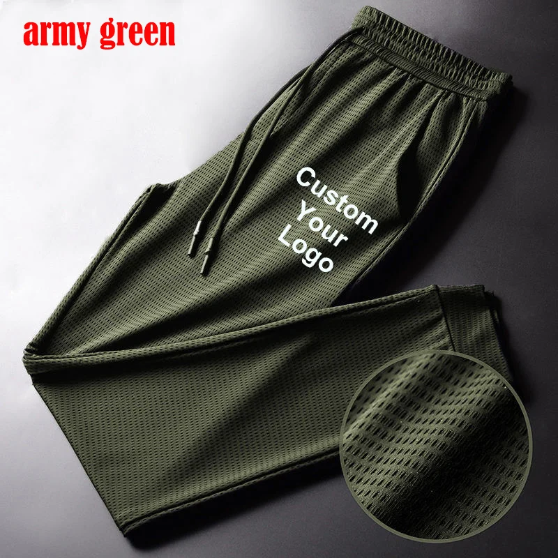 Pantalones de malla de seda de hielo para hombre, pantalones casuales transpirables, pantalones deportivos de secado rápido, pantalones delgados,