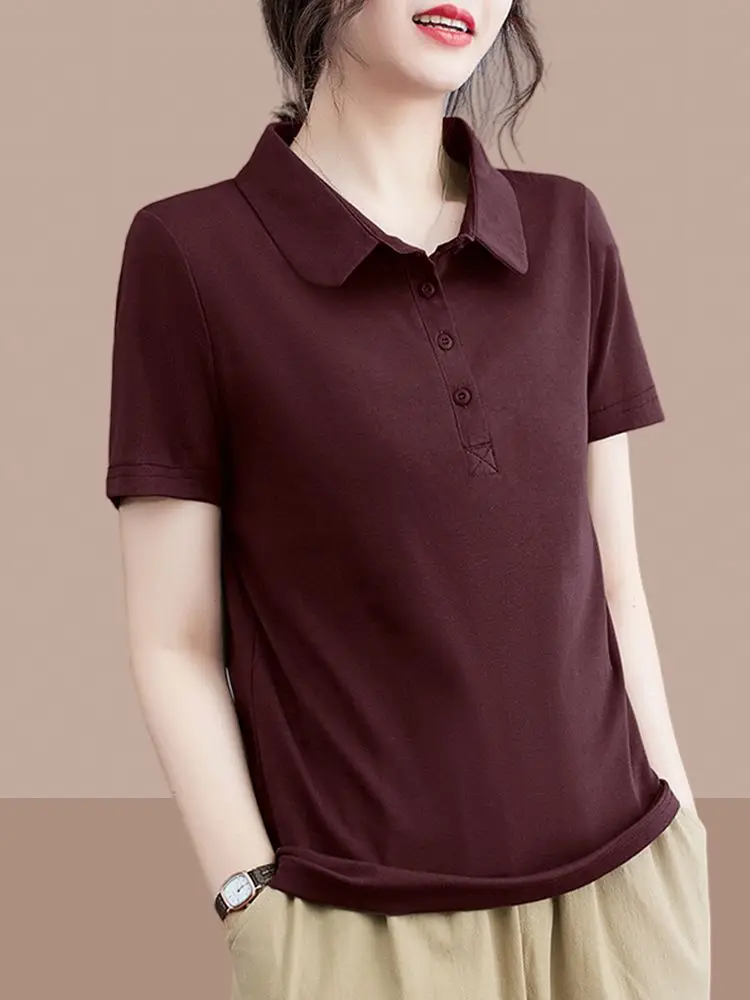 Popular 2025 Summer Short-sleeved T-shirt Women's Polo Shirt Lapel Top Women's Clothing  Polo Shirt Women Camisas De Mujer