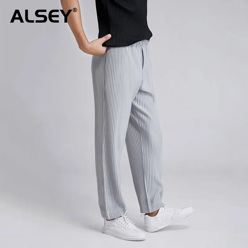 ALSEY Miyake High Quality Men's Pleated Pants Loose Wide Leg Pants Autumn Straight Casual Pants Western 2023 Trendy Clothing