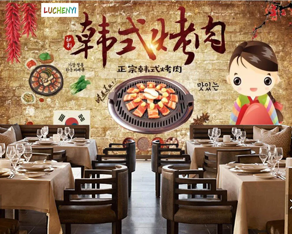 Papel de paredel restaurant style Korean cuisine wallpaper mural,  living room kitchen restaurant wallpaper home decoration