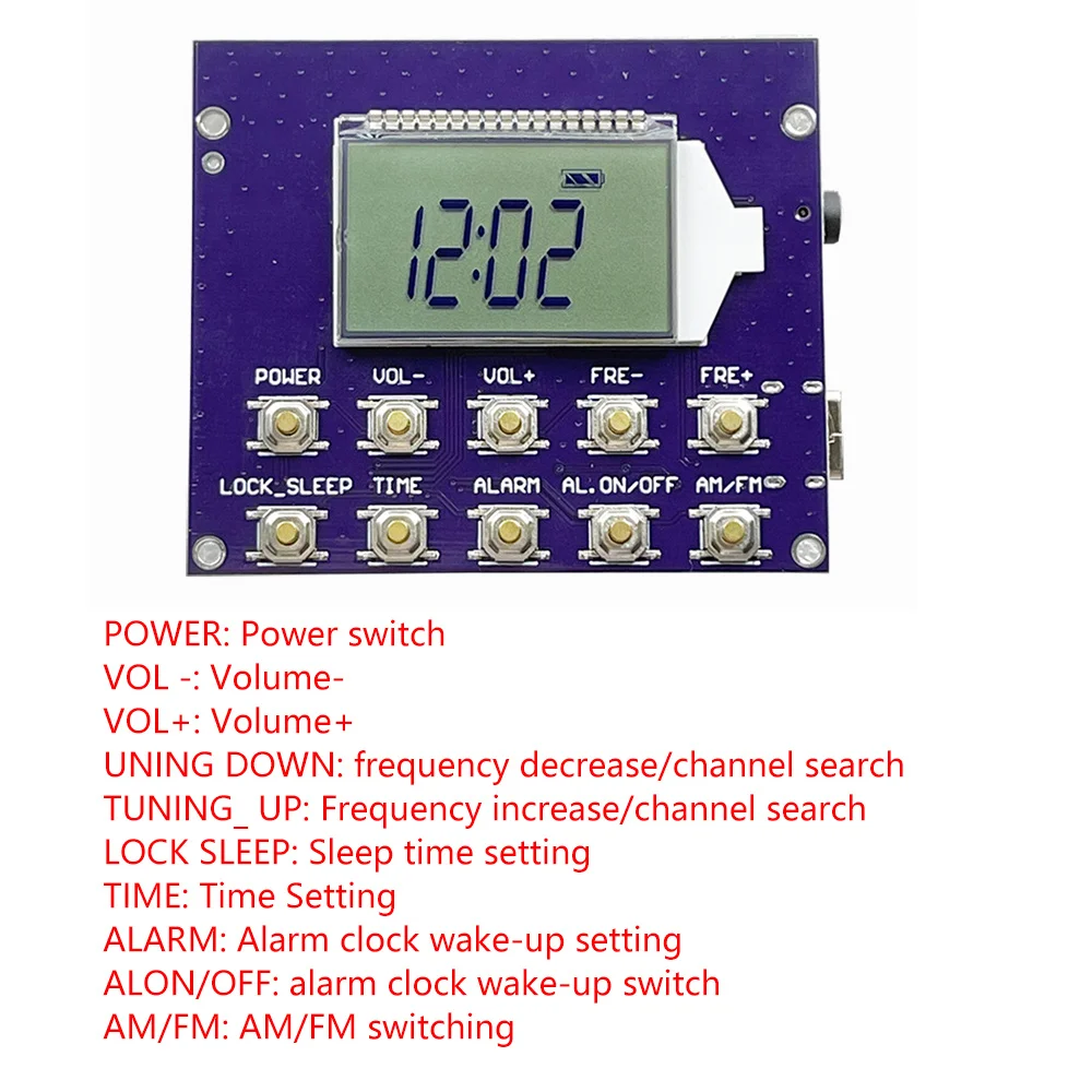 FM Wireless Radio Receiver Module MW/SW 87-108MHz Station Auto Storage 4.75-21.85MHz Digital Clock LED Display DC 3.7V