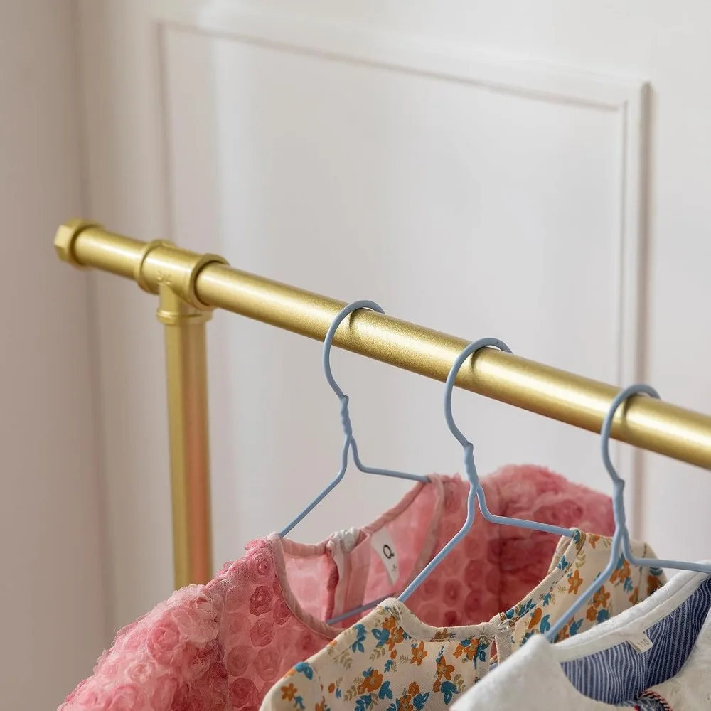 Kids Rolling Clothes Rack with Hooks, Portable Metal Garment Hanger for Children's Room Organization