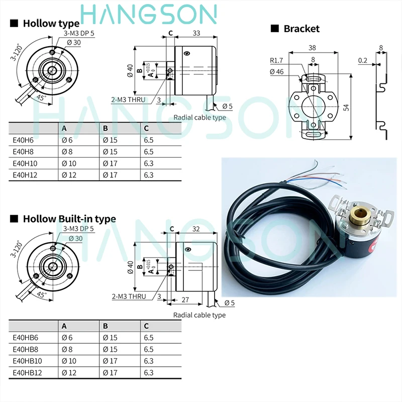 E40H8 E40H10 E40H6 E40H12 3-T-24 3-N-24 3-V-5 6-L-5 E40HB8 2000 1000 3600P/R Incremental Rotary Encoder 5-12V 12-24V