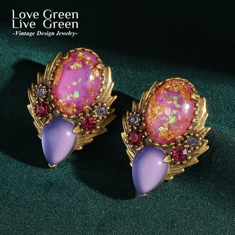 

Vintage Pink Earrings For Women Luxury Purple Moonstone Rhinestone Gold Color Foil Flower Water Drop Antique Jewelry Trends 2025