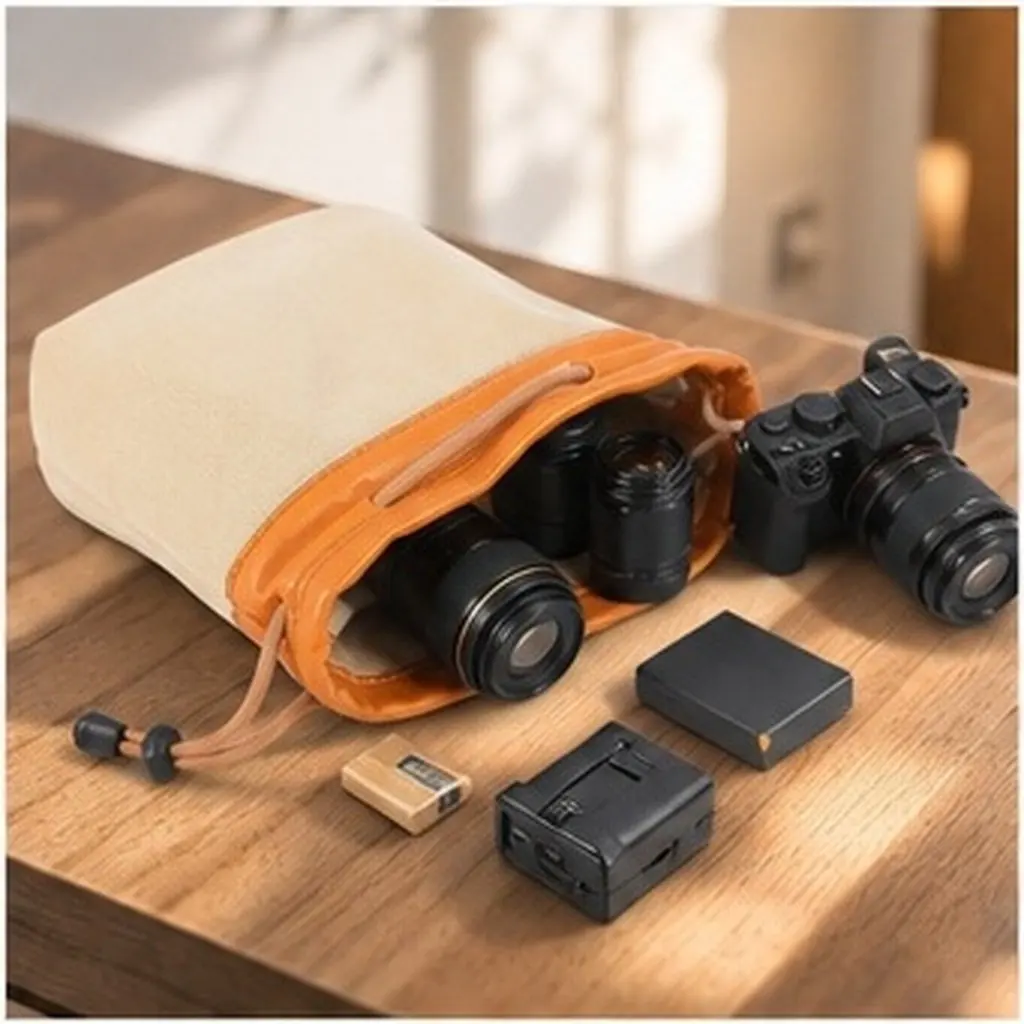Travel Camera Bag Compact Lightweight Canvas Case for Camera and Accessories Easy Carry Drawstring Closure Perfect Gift for Her