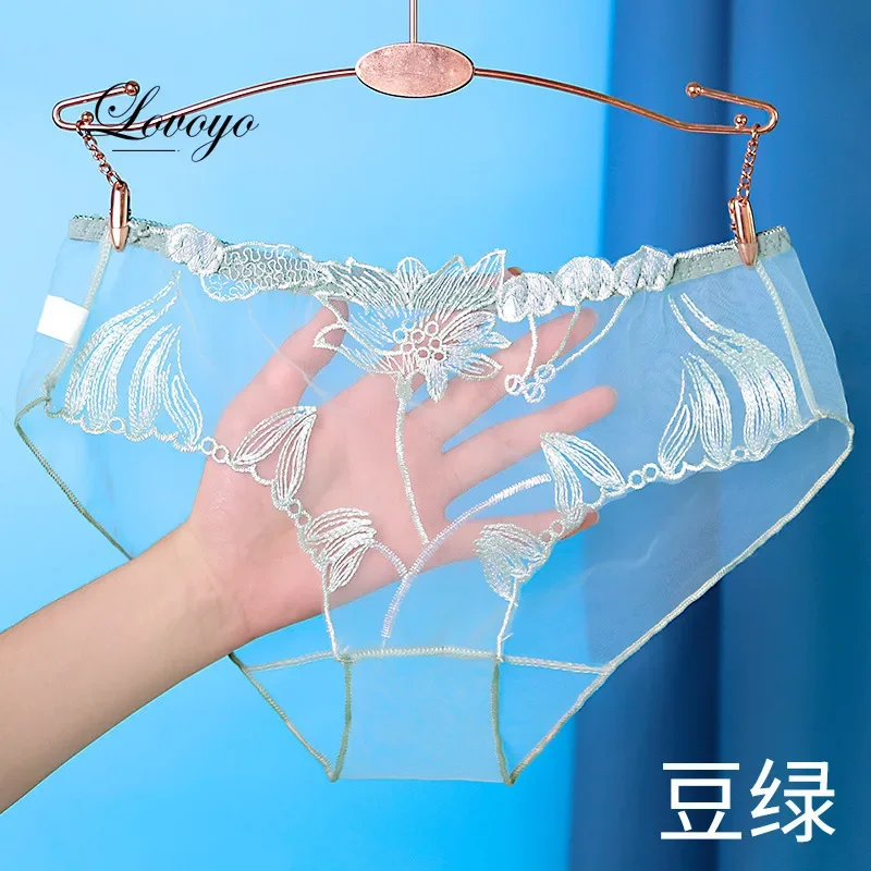 Sexy Transparent Mesh Sheer Briefs Women Super Thin Floral Mesh Panty Perspective Brief Underwear Plus Size M-XXL