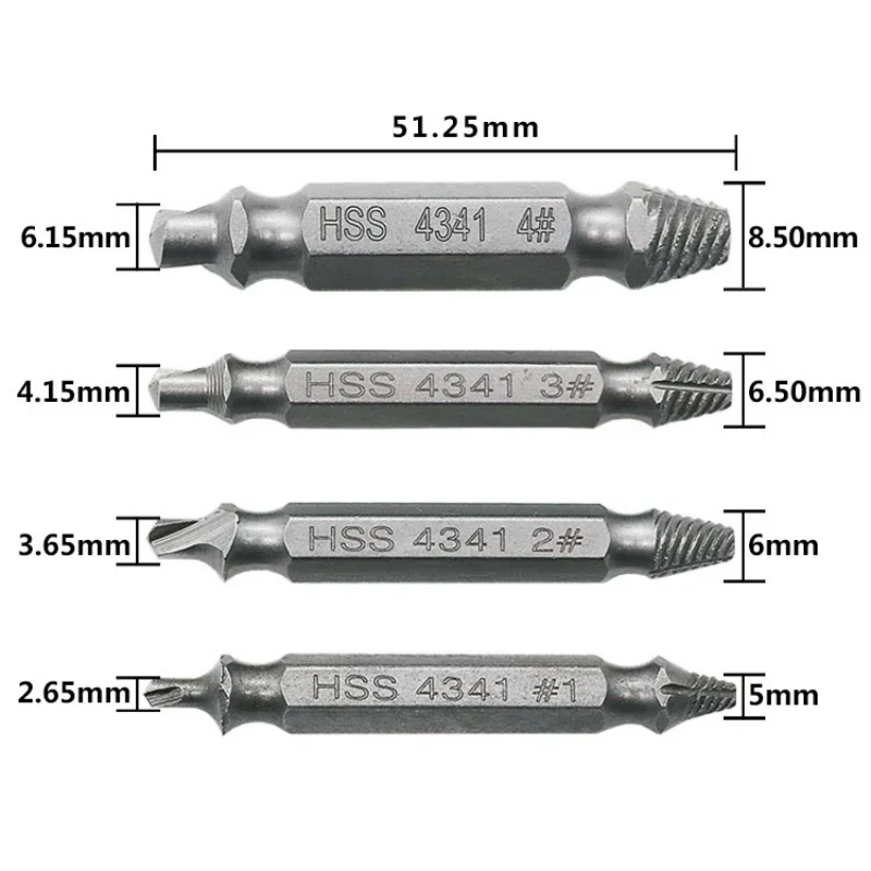 4ชิ้นตัวแยกสกรูไทเทเนียมหัวคู่สลักเกลียวแตกเสียหายสำหรับงานไม้เครื่องมือถอดดอกสว่านย้อนกลับได้ง่าย