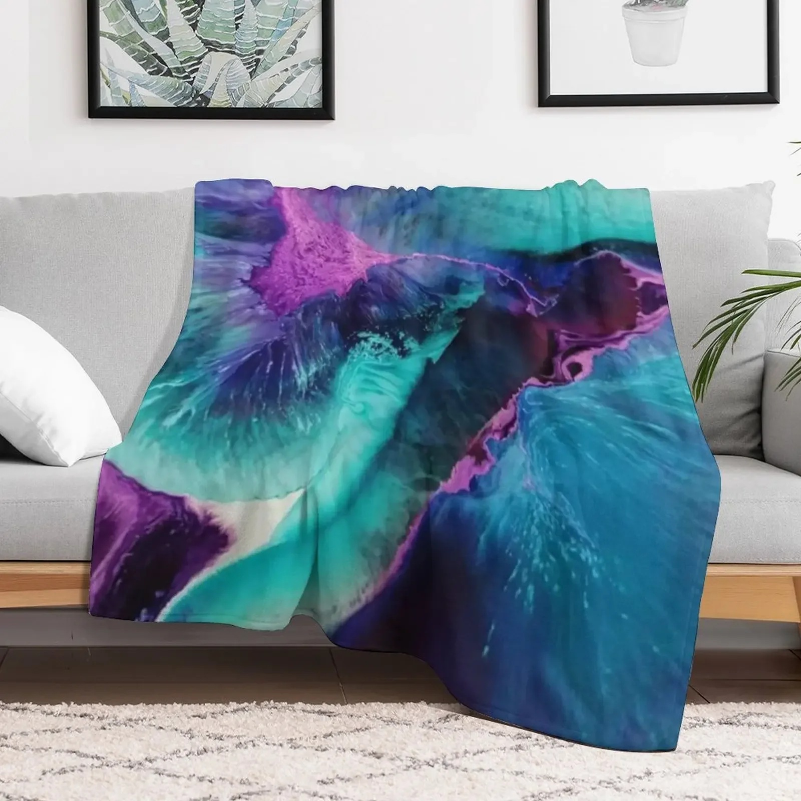 Mermaid Lagoon Resin Ink Art in Blue, Pink and Purple Throw Blanket Multi Purpose Soft Warm Blanket for Home Travel