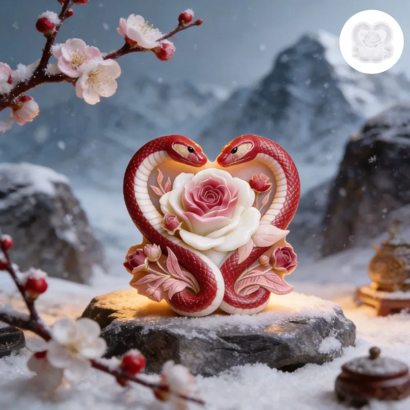 

Double Snake Around Rose Scented Candle Silicone Mold DIY Home Decoration Valentine's Day Gift Car Scented Candle Mold Molds