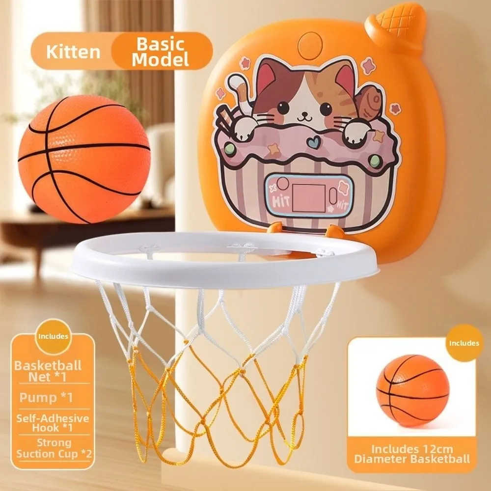 Wall Mount Basketball Hoop Mini with Scoreboard Basketball Training Foldable No-Drill Installation Cartoon Basketball Board