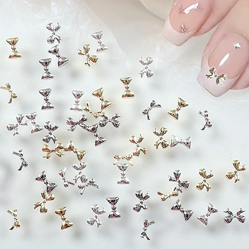 

20PCS Gold Silver Mini Metal Nail Art Bow Tie Charms Bowknot Accessories For Manicure Decor Design Nails Decoration Supplies