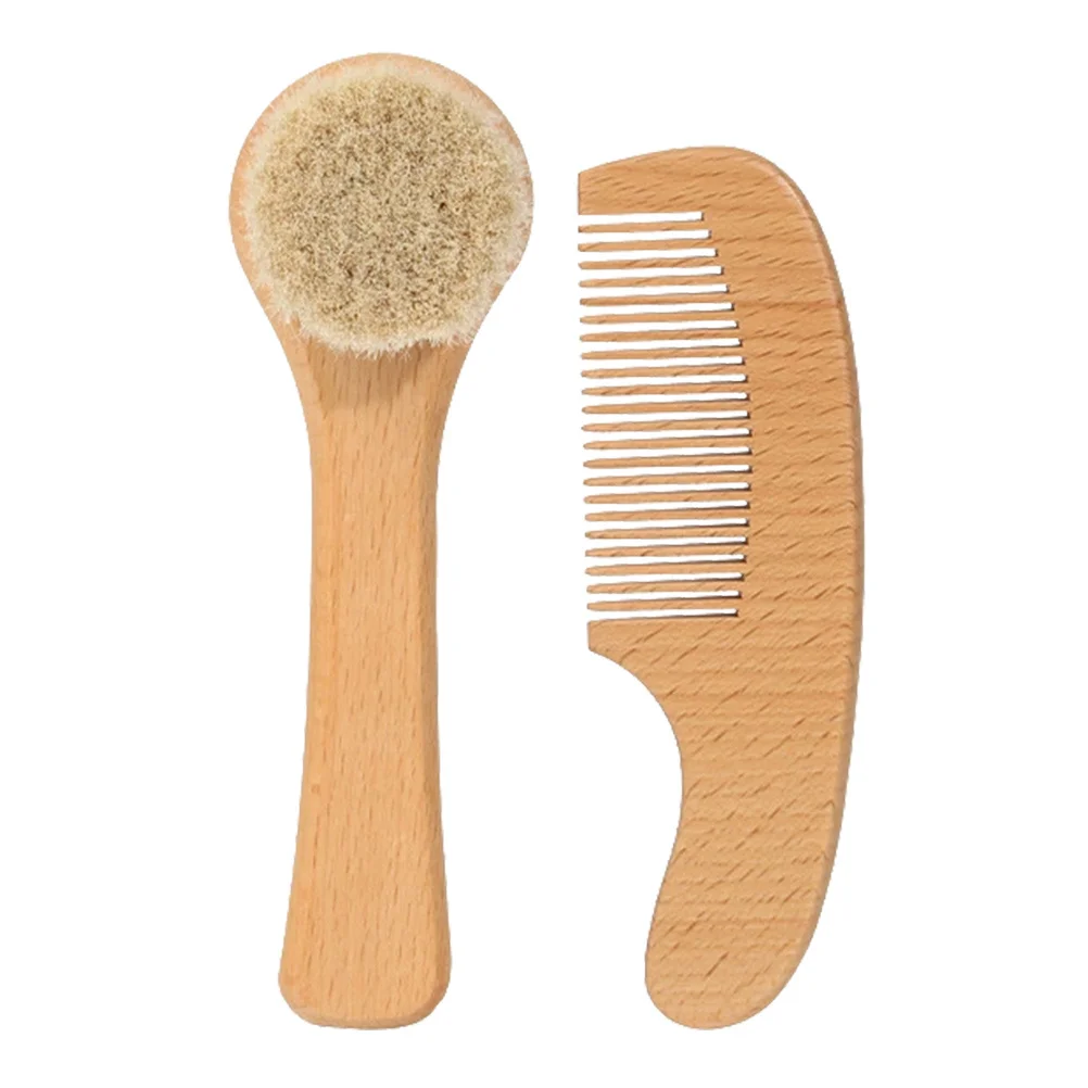 

1Set Baby Grooming Kit Newborn Bath Brush Soft Bristle Comb Natural Wool Massage Brush Gentle Scalp Care Toddler Hair Care