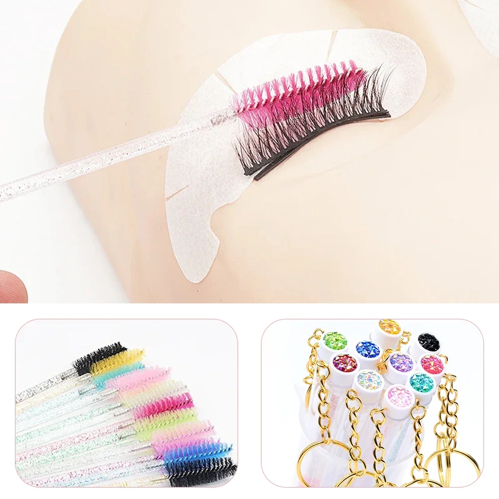 10pcs Reusable Eyelash Brush Tubes With Gold Keychain Sparkling Lash Mascara Wands In Tubes Container Lash Spoolies Comb Brushes