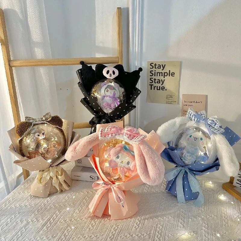 

Sanrio Cinnamoroll Kuromi Мультяшные плюшевые куклы волнистый шар Букеты цветы День Святого Валентина аниме Kawaii Девушки Выпускные подарки