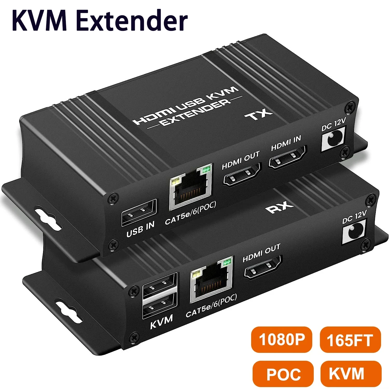 HDMI KVM Extender 60m over Ethernet Cat5e/6 1080P Extender KVM USB POC Cable HDMI Loop Extender splitter for Mouse Keyboard PC