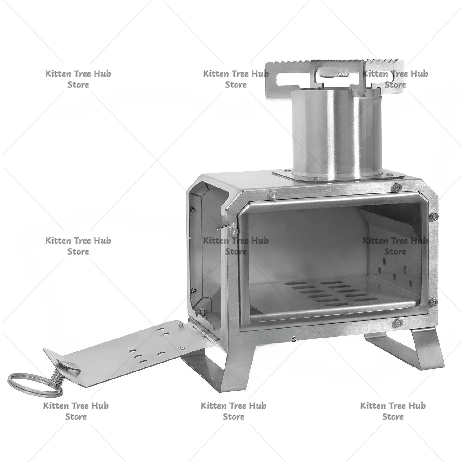 Outdoor Chimney Stainless Steel Tabletop Wood Stove, Camping Portable Lightweight Heating Boiling Water Tool with Chimney