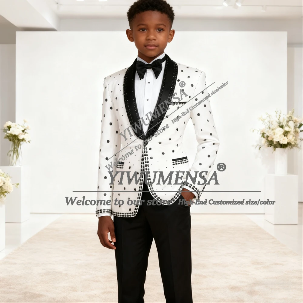 

Luxury Beaded Stones Boy's Suit Attire For Wedding Shawl Lapel Jacket Pants 2 Pieces Children Formal Party Tuxedos Kids Blazers