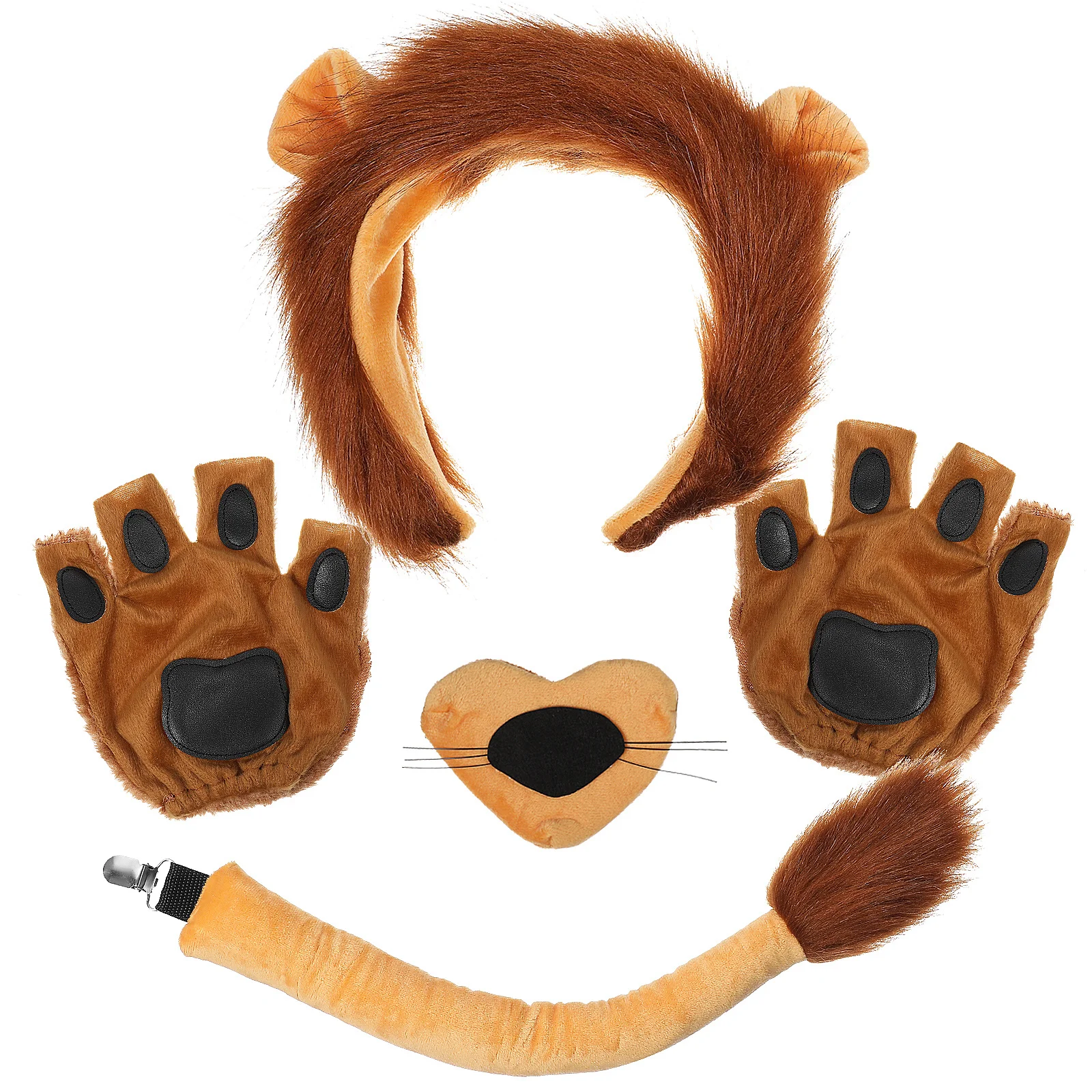 1 ensemble d'accessoires de Costume de Lion, Kit complet, bandeau, oreilles, nez, queue, pattes, gants pour Halloween, fête Cosplay animale, thème Jungle