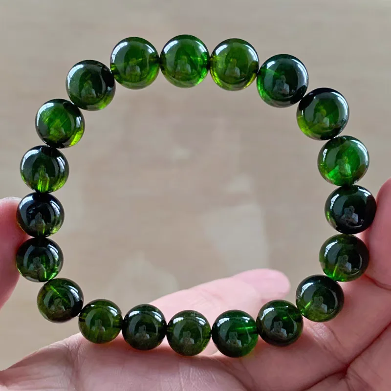 

Натуральный зеленый турмалин, кварцевый прозрачный браслет с круглыми бусинами, 9 мм, бразильский зеленый турмалин, редкий женский и мужской кристалл AAAAAA