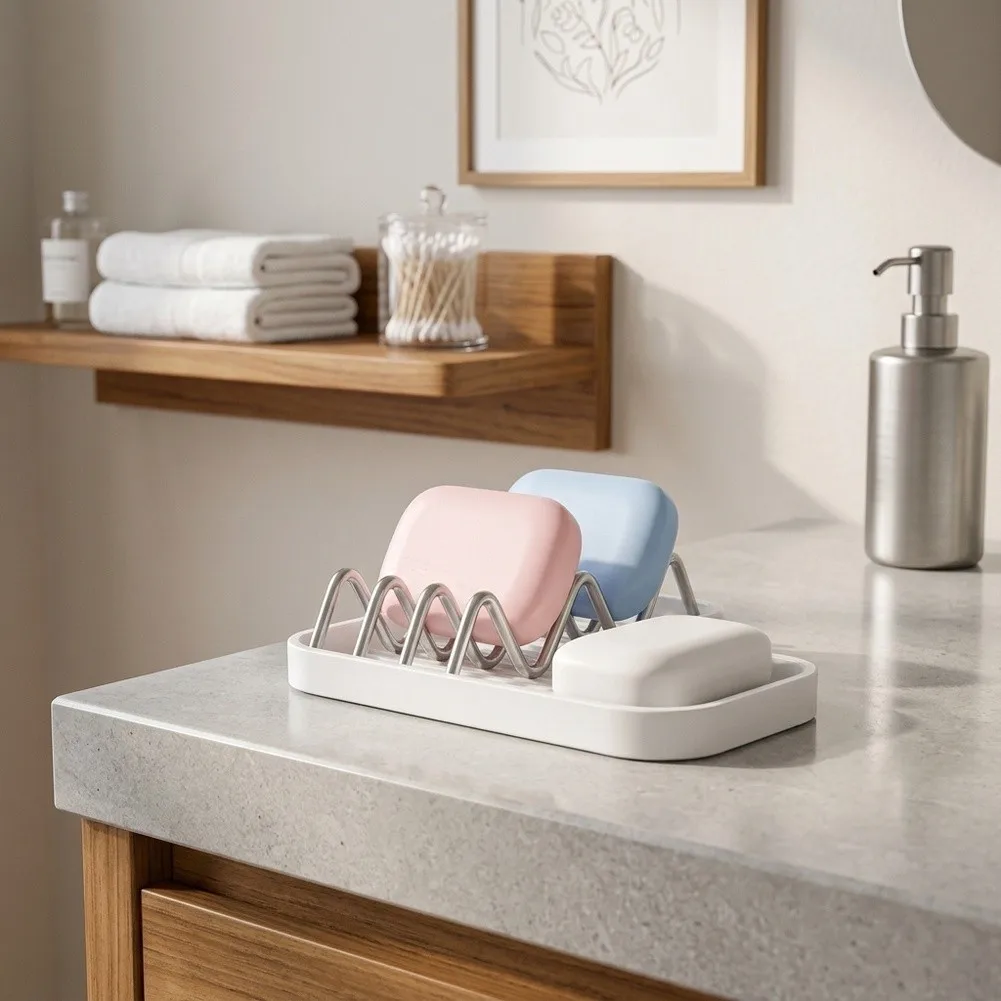 Wavy Soap Dish Designed for Shower Installation 304 Stainless Steel and PP Composition Ensures Consistent Functionality