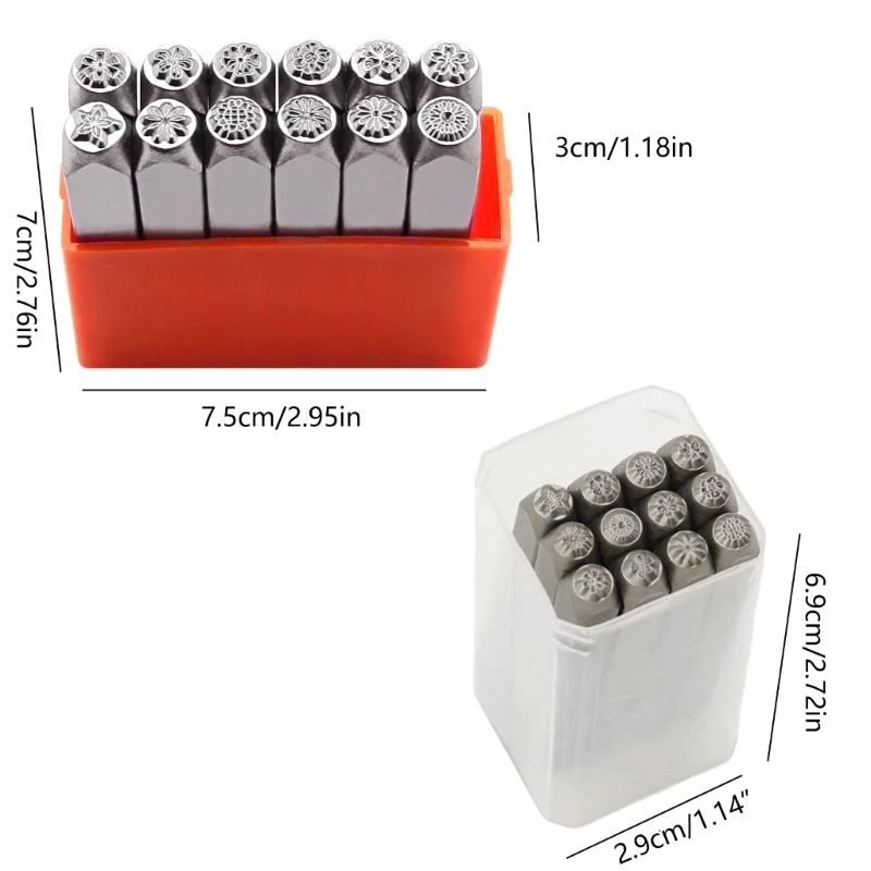 12-teiliges Metall-Buchstabenstanzer-Set, 1/8 Zoll, 1/4 Zoll, Stahl-Blumenstempel-Set, Stempelwerkzeug zum Bedrucken von Metall