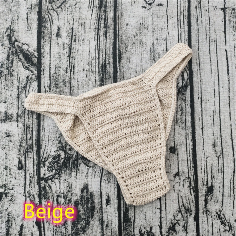 Men Breathable Hollow Out Comfortable Lingerie Low Rise Underwear Hand Crochet Brief Gstring Sunbathing Color Swimwear Panties