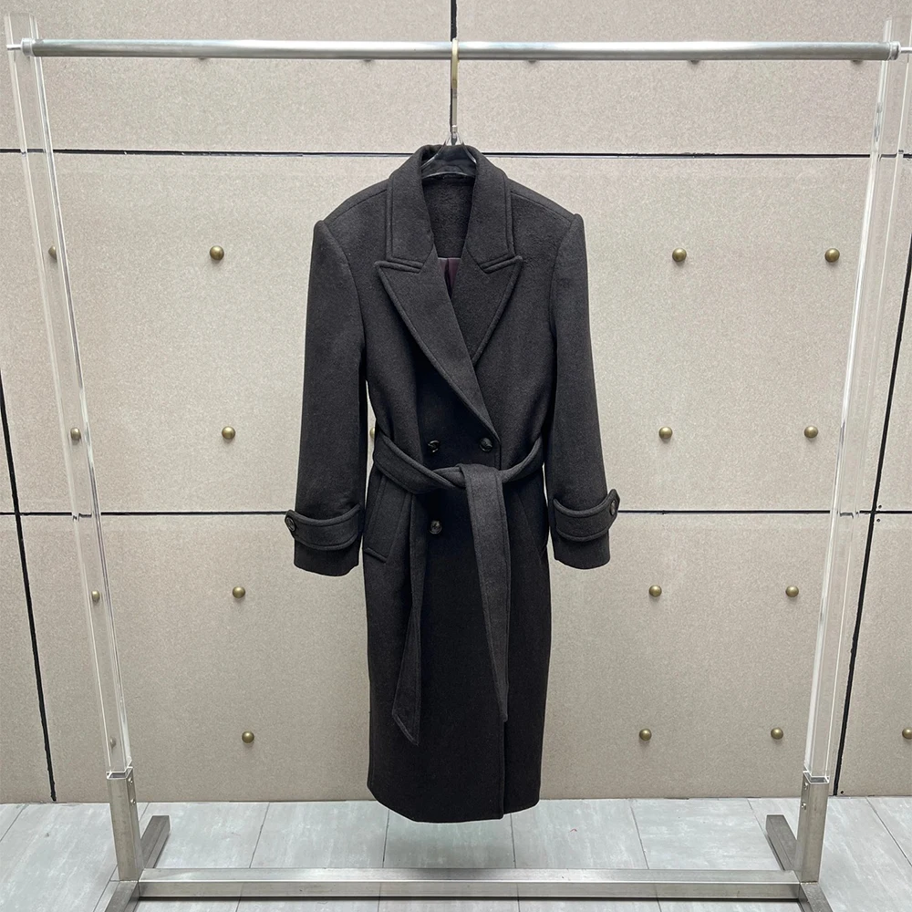 

Wool-Blend Women's Wool Coat Double-Breasted Belted Waist Elegant Commuter Long Jackets 2025 Fall/Winter New Arrival Y2K