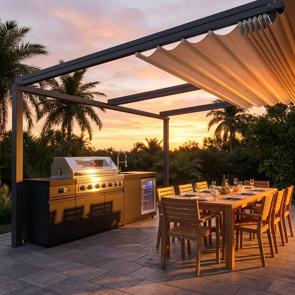 Onealu Wall Mounted Retractable Awning Canopy for Mediterranean Courtyard Outdoor Dining Space