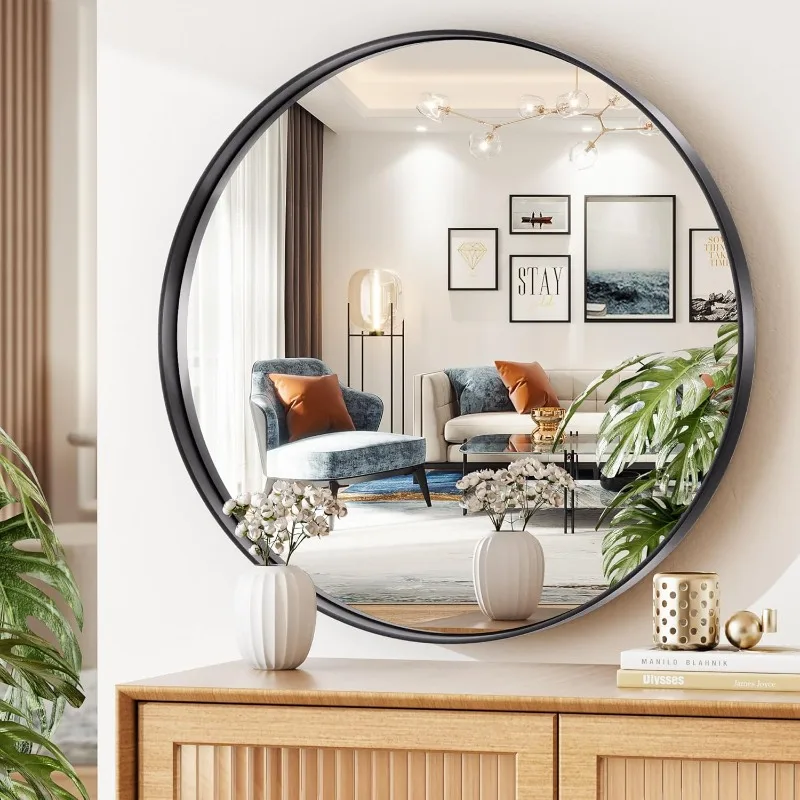 Round  Mirror 24 Inch, Vanity Mirrors for Bathroom Metal Framed Non-Rusting Aluminum Alloy Round Mirrors, Modern Decor Surface